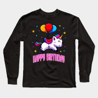 Happy Birthday Cute Unicorn Balloons Kids Long Sleeve T-Shirt